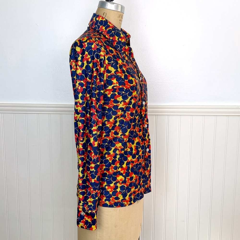 Vintage 1970s blueberry and flower print disco shirt - size small - Picture 4 of 9